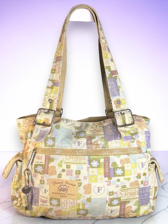 Fossil Handbags - Fossil Rare Vintage Y2K "Nostalgia Grid" Multicolor Canvas Shoulder Tote Bag